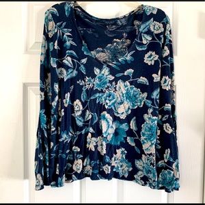 Lucky Brand Bell Sleeve Floral Navy Top